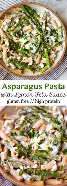 asparagus pasta with lemon, feta sauce and parsley