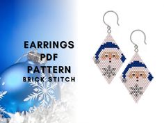 christmas ornament earrings with santa face on it and snowflakes in the background