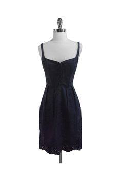 Current Boutique-Paul Smith - Blue Eyelet Linen/Cotton Dress Sz 4 Navy Fitted Dress For Daywear, Fitted Navy Dress For Daywear, Heart Shape Neck, Short Dresses Casual, Dress Sleeveless, Paul Smith, Cotton Dress, Cotton Dresses, Day Dresses