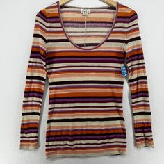 Free People Top S Intimately Jersey Knit Scoop Neck Striped Long Sleeve Orange New With Tags Please See All Photos Carefully...And Ask For More. Photos Are An Integral Part Of This Listing And All Listings. Please Enlarge And Examine Them Closely. Pilling: Pilling Is Not A Fabric Defect And May Be Present On Our Pre-Owned Items. Pilling Happens Naturally When Fibers In The Material Become Loose And The Friction Caused By Movement On The Fibers, Cause Them To Ball Up. This Is Normal, Common And E Fitted Multicolor Scoop Neck Top, Fitted Striped Top With Scoop Neck, Dnd College, Skater Clothes, College Au, Skater Outfits, Wardrobe Pieces, Free People Top, Photo Filters