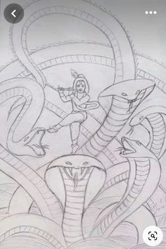 an image of a drawing on paper with a snake and woman in the middle of it