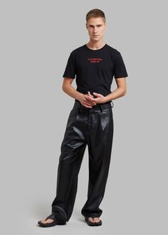 Baker Faux Leather Pants - Black Black Leather Pants With Five Pockets, Black Wide-leg Pants With Five Pockets, Edgy Leather Straight Pants, Chic Leather Pants For Streetwear, Black Leather Wide-leg Pants, Chic Leather Bottoms For Streetwear, Black High-waisted Leather Pants, Baggy Leather Pants, Paris Store