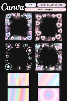 a set of four photoshopped images with hearts and stars