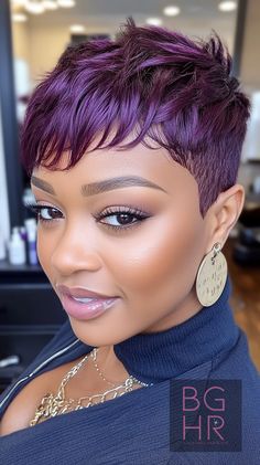 🍂 Fall Pixie Haircut Ideas for Black Women 🍂 – Black Girls Hair Rocks Dark Red Pixie Haircut, Low Cut Hairstyles For Ladies, Haircut Ideas For Black Women, Curly Hair Taper, Red Pixie Haircut, Perm Styles, Short Perm, Short Hair Mohawk, Pixie Haircut For Black Women