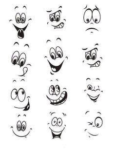 cartoon faces drawn in black and white