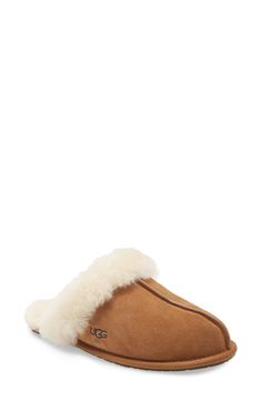 This comfy, water-resistant suede slipper is trimmed and lined with genuine shearling. Style Name:UGG Scuffette Ii Slipper (Women). Style Number: 223442. Classic Brown Sheepskin Slippers, Shearling Slippers With Suede Lining, Brown Shearling Indoor Slippers, Ugg Scuffette Slippers, Ugg Coquette, Ugg Scuffette, Ugg Slippers Women, Suede Slippers, Winter Slippers