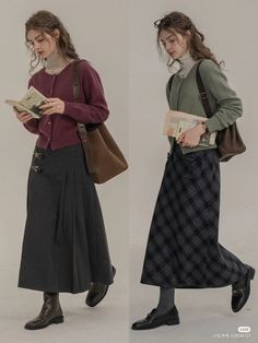 Winter Outfits Aesthetic Skirt, Nerdy Aesthetic Outfits, Layering With Dresses, Science Museum Outfit, Officecore Fashion, Long Skirt Winter Outfit, Mormon Fashion, Long Skirt Outfits Aesthetic, Long Skirt Outfit