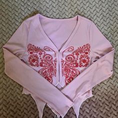 About: Size: Small Fit: Loose And Light Opens From The Middle And Closes With Clasps Adorable For Spring And Summer Brand New; Nwot Fairycore Butterfly, Indie Fairycore, Butterfly Crop Top, Pink Girly Things, Shein Tops, Swag Outfits, Girly Things, Crop Top, Womens Tops