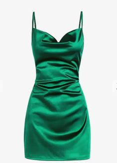 Green Mini Length Satin Dress, Satin Cocktail Dress, Mini Slip Dress, Dress Spaghetti, Silk Mini Dress, Satin Mini Dress, Satin Dress, Types Of Dresses, Mini Dresses