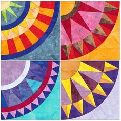 four different colored paper pieces with geometric designs on them