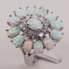 White Fire Opal Flower Sterling Silver Ring Silver Gemstone Rings, Opal Australia, Ring Opal, Rings Jewelry Fashion, Silver Jewelry Fashion, Opal Stone, Jewelry Ring, Opal Rings, Womens Jewelry Rings