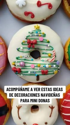 there are many donuts with decorations on them