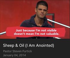 a man with a red ribbon around his neck and the words sheep & oil i am annotated