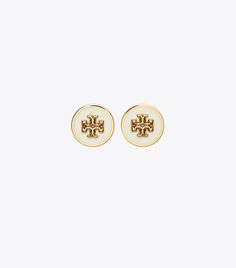 Kira Enamel Circle-Stud Earring: Women's Designer Earrings | Tory Burch Luxury White Enamel Earrings, Classic Gold Enamel Earrings, White Enamel Round Earrings, White Round Enamel Earrings, White Earrings With Black Enamel, Tory Burch Earrings, Circle Earrings Studs, Circle Studs, Pearl Stud Earrings