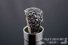 This ring is the unique and original design of Unique History Shop brand. Can't be found in any other Etsy stores! This is a unique handmade ring Metal: 925 silver, sterling silver Weight: 12-13 g (depends on size) Great Details Made-to-order We can make it in any size you need! (check options) Dear customer, if you have any questions - don't hesitate to contat me! :) We can make custom engraving to this ring for you! Just add this listing to your order and a note with what do you need to be eng Yggdrasil Symbol, Scandinavian Tree, Tree Of Life Celtic, Helmet Ring, Viking Mythology, Yggdrasil Tree, Tree Of Life Ring, Vikings Gifts, Life Ring