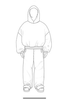 an outline drawing of a person wearing a hoodie and sweatpants, with the measurements for