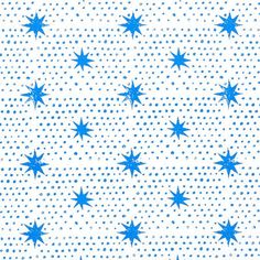 blue stars are scattered on a white background with polka dotes in the center and bottom