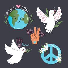 peace and love stickers on a black background