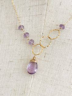 "14 kt gold fill necklace and Lavender Amethyst necklace.  18\" length" Affordable Handmade Lavender Jewelry, Cheap Handmade Lavender Jewelry, Lavender Handmade Necklace, Cheap Handmade Lavender Necklace, Crystal Handmade Jewelry, 2024 Beaded Jewelry Trends, Gold Amethyst Jewelry With Adjustable Chain, Gold Teardrop Amethyst Necklaces, Handmade Amethyst Gold Necklace