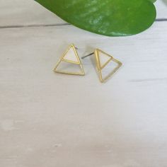 Gold Triangle Studs * ~1/2" Nickel-free Adjustable White Earrings, Adjustable Nickel Free White Earrings, Adjustable Nickel-free White Earrings, Minimalist White Triangle Jewelry, White Adjustable Pierced Earrings, White Pierced Earrings For Everyday, Triangle Shaped White Jewelry For Gifts, White Triangle Earrings For Gift, White Triangle Jewelry For Gift