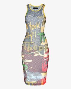 Grafitti Tank Dress - Theophilio Mesh Dresses, Contemporary Clothing, Graffiti Prints, Contemporary Outfits, Brooklyn New York, Faux Leather Pants, Printed Dress, Mesh Dress, Lace Tops