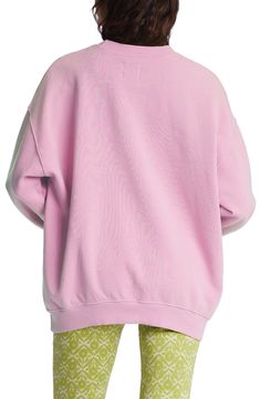 A tropical sun-faded graphic gives vacay vibes to this relaxed-fit crewneck sweatshirt cut from a cozy cotton-blend fabric. 29 1/2" length (size Medium) Crewneck 80% cotton, 20% polyester Machine wash, tumble dry Imported Trendy Crew Sweats For Spring, Oversized Cotton Sweats For Spring, Cozy Spring Sweatshirt For Leisure, Boxy Fit Crew Neck Sweatshirt For Spring, Trendy Sweatshirt With Ribbed Cuffs For Loungewear, Cozy Sweatshirt For Spring Leisure, Relaxed Fit Long Sleeve Sweatshirt With Elastic Cuffs, Spring Trendy Sweats With Ribbed Cuffs, Long Sleeve Sweatshirt With Elastic Cuffs In Relaxed Fit