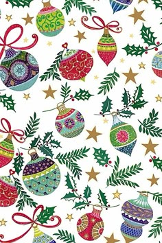 an image of christmas ornaments and stars on a white background with red, green and blue decorations