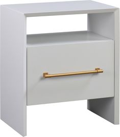 a white night stand with gold handles