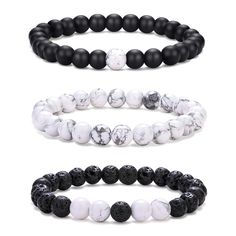 PRICES MAY VARY. [Bead Bracelet Set]: The men's bracelets consists of 3 bead set bracelets, including lava stone bracelet, black beads bracelets,black and white bead bracelets. Different styles of beads meet all the needs of daily matching. [Stretch Bead Bracelet]: The size of the beads on the personalised mens bracelets varies depending on the set, including 8mm beads or a combination of 6mm beads and 8mm beads. The elastic rope connection design can fit most men's wrists well, adding to men's Mens Bead Bracelet, Connection Design, Mens Bracelet Set, White Beads Bracelet, Bracelets Black, Eye Bracelets, Mens Bracelets, Lava Stone Bracelet, Black Beaded Bracelets