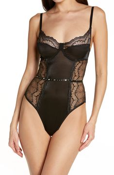 Playful, elegant and sultry all at once, this lace-trimmed teddy made with stunning jewels features a shapely silhouette and supportive underwire cups. 80% nylon, 20% elastane Hand wash, dry flat Imported Seductive Style, Old Fashion Dresses, Lace Underwire, Pretty Lingerie, Upcycle Clothes, Lace Bra, Pink Lace, Fashion Advice, Lace Trim