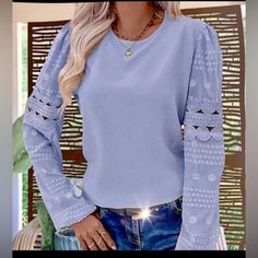 Gorgeous Women’s Long Sleeved Dusty Blue Blouse. Breathable, Lightweight, Unique And Comfortable. Beautifully Accentuated Designer Cutout Sleeved Decor. Easy Pullover For All Occasions. Tank Top Layered, Puff Blouse, Paris Blue, Floral Lace Shorts, Linen Shirts Women, Asymmetrical Blouse, Tunic Tops Casual, Casual Tunics, Summer Blouses