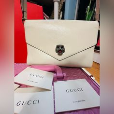 100% Authentic Gucci Thiara Sling In Good As New Condition With Dustbag And Cards. Bags Gucci, Gucci Bags, Gucci Bag, White Leather, Panther, Dust Bag, Color White, Bag Lady, Size 7