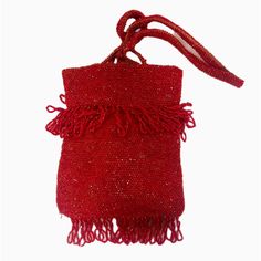 Rare hand made glass beaded flapper purse with looped fringe detail. Circa 1920s. Evening Clutch Bag, Red Glass, Glass Beads, Hand Made, Purse, Glass, Red