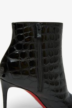 Black patent leather ankle boots from Christian Louboutin. The So Kate ankle boots are made of black alligator-effect embossed calf leather. It has a pointed toe and is set on an 85mm slim stiletto heel.Signature red leather soleTrue to sizeMade in Italy Black Alligator, So Kate, Black Patent Leather, Leather Ankle Boots, Stiletto Heel, Alligator, Red Leather, Calf Leather, Patent Leather