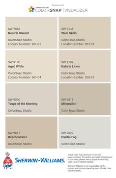 the color swat list for sherylin williams's paint colorsnap visualizer