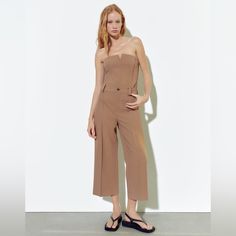 Brand New With Tags. Size Large Zara Culottes, Culottes Pants, Zara Jumpsuit, Zara Pants, Pants Color, Tan Brown, Pant Jumpsuit, Pants For Women, Zara