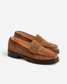 Winona lug-sole penny loafers in suede New England Fall, Brown Loafers, Dark Academia Aesthetic, Irish Linen, Women Oxford Shoes, Shoe Closet, Lug Sole, Penny Loafers, Womens Oxfords