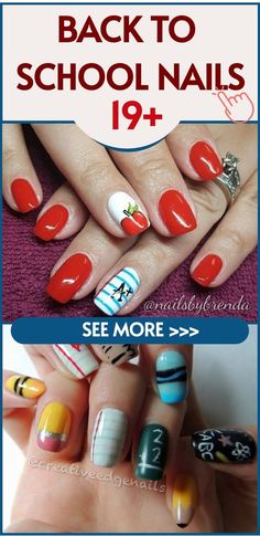 Nails 6th Grade, Back To School Pedicure, Nail Ideas For School, Apple Nail Art, School 7th Grade, School Nail Art