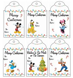 mickey mouse christmas gift tags with the words merry christmas and other disney characters on them