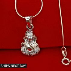 Ganesha Pendant 925 Sterling Silver Lord Ganesh Necklace, Vinayaka Ganpati Pendant, Elephant God Blessing, Devotional Jewelry ➤ PRODUCT DETAILS ✦ Item Code:--------- GJP-1242 ✦ Item Weight:------- 2.20 grams (Approx.) ✦ Metal:---------------- Pure Silver ✦Item Dimension (L x W ) 2.70 x 1.50 cm (Approx.) ✦Chain Length 18" Inch, Weight 2.80 grams Note:- All the items appear larger than actual in size so please check measurements carefully before purchase. THIS PRODUCT CAN BE GIFTED ON THE FOLLOWING OCCASIONS:- Birthday Gift, Anniversary Gift, Wedding Gift, Baby Shower Gift, Graduation Ceremony, Friendship Day Gift, Daughter's Day Gift, Independence Day, Mother's Day Gift, Housewarming Gift, omen's Day Gift, Father's Day Gift, Easter Gift, Valentine's Day Gift, Black Friday, Thanksgiving Day, Sterling Silver Necklace For Puja And Diwali, Sterling Silver Necklace For Diwali Puja, Ganpati Pendant, Ganesh Necklace, Ganesha Pendant, Elephant God, Friendship Day Gifts, Gift Housewarming, Gift Graduation