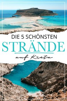 an island with blue water and the words die 5 schonsten strand