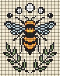 a cross stitch pattern with a bee on it