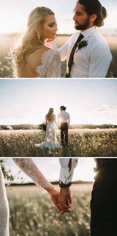 three different shots of the same person holding each other's hand and looking at each other