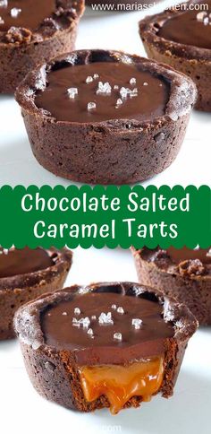 chocolate salted caramel tarts with text overlay