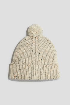 Soft  rib-knit beanie with a pompom at top and a foldover cuff. Pompom Beanie, Sportswear Trends, Running Accessories, H&m Shoes, Slip On Espadrilles, Baby Trend, Kids Outerwear, Boys Accessories