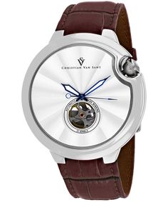 Christian Van Sant Cyclone Automatic Collection Model Cv0141 Watch - Automatic Movement View 1 Brown Leather Strap Watch, Brown Leather Watch, Leather Strap Watch, Brown Leather Strap, White Dial, Automatic Watch, Designs To Draw, Quartz Movement, Stainless Steel Case