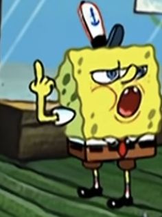 an animated spongebob character with his mouth open