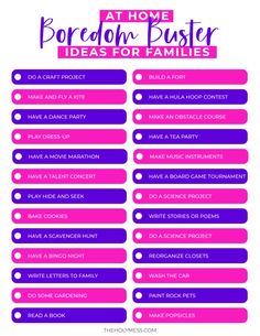 the home boredom buster list for families