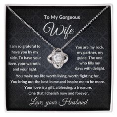 Smart Buys! To My Gorgeous Wife - Your Love is a Treasure - Love Knot Necklace with Message Card and Gift Box starting from $59.95 See more. 🤓 #mallardmoon To My Future Wife, Cant Live Without You, Wife Necklace, Knot Stud Earrings, Personalized Anniversary Gifts, To My Wife, Knot Studs, Tarnished Jewelry, Love Knot Necklace