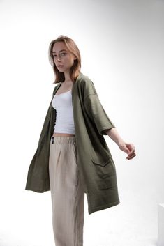 Oversize Summer Boho Cotton Kimono With Pockets, Chic Breezy Summer Kimono for Effortless Style, Beach Essential Lightweight Summer Kimono - Etsy Turkey Oversized Summer Outerwear With Pockets, Summer Cotton Outerwear With Side Pockets, Casual Beach Outerwear, Summer Khaki Cotton Outerwear, Short Sleeve Summer Outerwear For Beach, Casual Solid Color Outerwear For Beach, Casual Solid Outerwear For Beach, Casual Solid Outerwear For The Beach, Casual Cotton Beach Outerwear